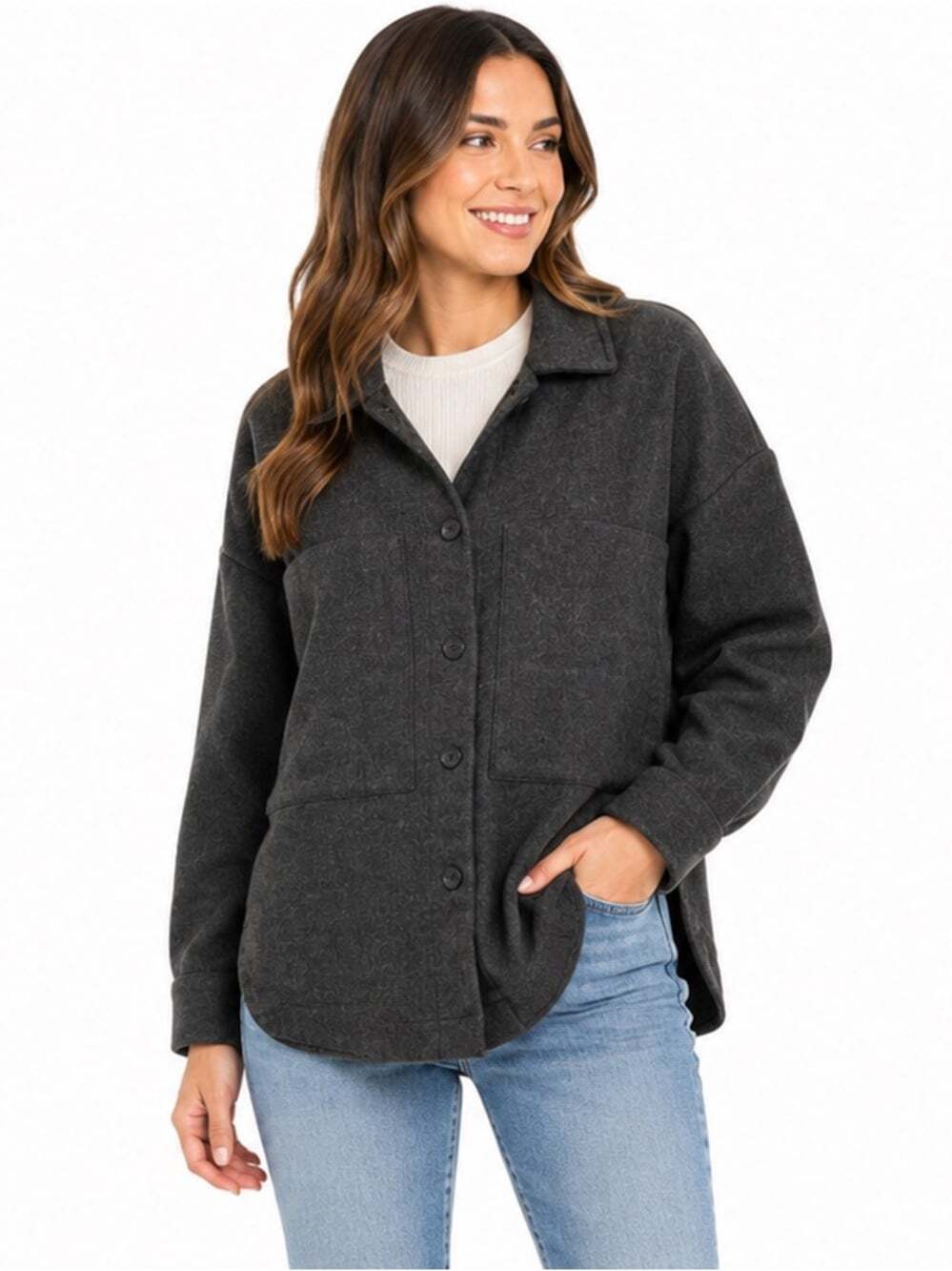 Grade + Gather Women's Charcoal Gray Jacket Wool Blend Button Front Wool Blend